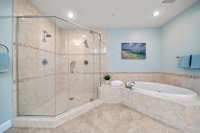 202 Windward Psge Unit 304, Clearwater Beach, FL 33767 - full bathroom with a garden tub, a stall shower, and recessed lighting