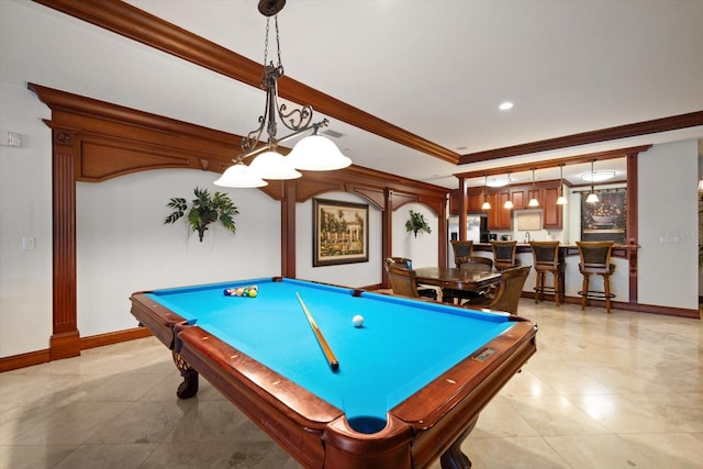 202 Windward Psge Unit 304, Clearwater Beach, FL 33767 - rec room with billiards, ornamental molding, and light tile patterned floors