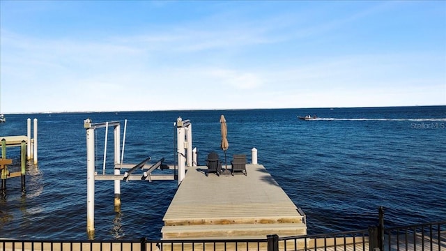 dock area with a water view