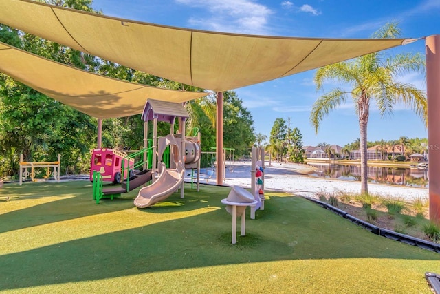 community play area with a water view