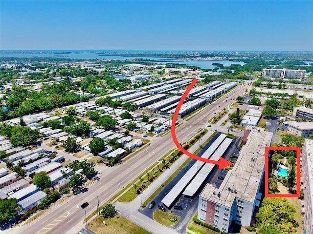 5501 80th St N Unit 509, Saint Petersburg, FL 33709 - aerial view of property's location featuring property parcel outlined and a large body of water