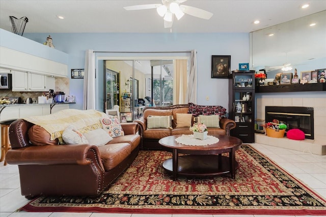 11209 Pocket Brook Dr, Tampa, FL 33635 - living area featuring tile patterned floors, recessed lighting, and ceiling fan