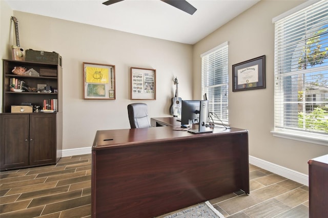 11852 Lake Lucaya Dr, Riverview, FL 33579 - office space with baseboards, ceiling fan, and wood finish floors