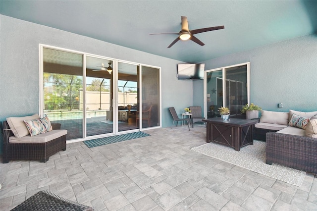11852 Lake Lucaya Dr, Riverview, FL 33579 - view of patio / terrace featuring a ceiling fan and an outdoor hangout area