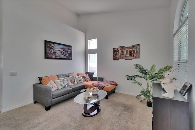 13421 Sydney Rd, Valrico, FL 33594 - carpeted living room with a towering ceiling and baseboards