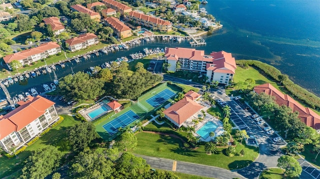 aerial view featuring a water view