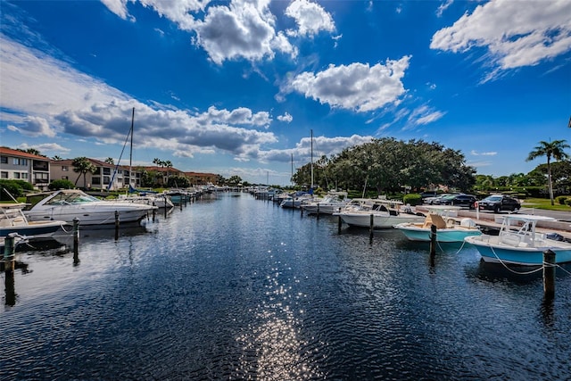 water view featuring a dock