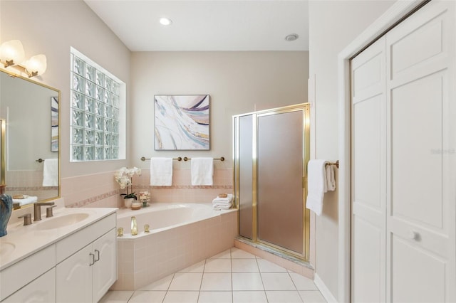 15324 Sherwood Forest Dr, Tampa, FL 33647 - full bath with a bath, a shower stall, vanity, and tile patterned flooring