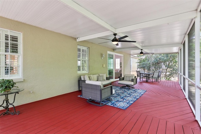 15324 Sherwood Forest Dr, Tampa, FL 33647 - deck featuring a ceiling fan, outdoor dining space, and an outdoor hangout area