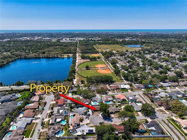 12532 115th St, Largo, FL 33778 - birds eye view of property featuring a residential view and a water view