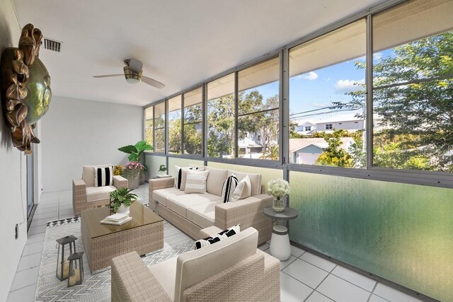 500 Glennes Ln Unit 205, Dunedin, FL 34698 - sunroom / solarium with ceiling fan, visible vents, and plenty of natural light