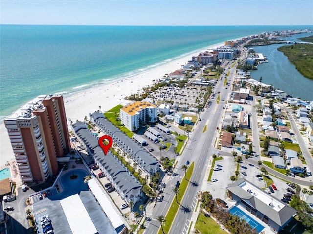 17960 Gulf Blvd Unit 111, Redington Shores, FL 33708 - drone / aerial view featuring a water view and a beach view