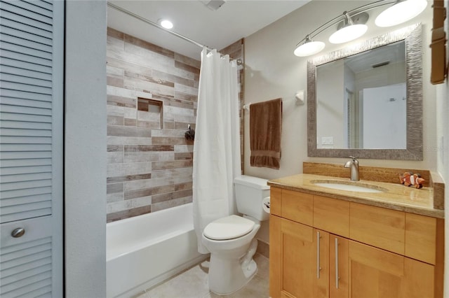 17960 Gulf Blvd Unit 111, Redington Shores, FL 33708 - bathroom featuring vanity, tile patterned flooring, toilet, and shower / tub combo with curtain