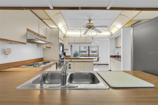 4450 Gulf Blvd Unit 114, St Pete Beach, FL 33706 - kitchen featuring under cabinet range hood, white cooktop, and a ceiling fan