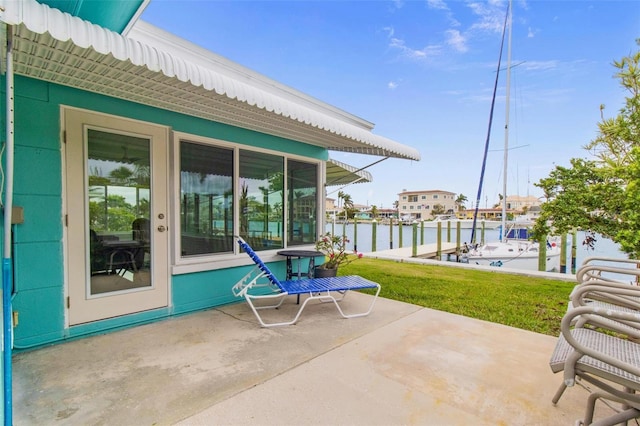 view of patio / terrace featuring a water view