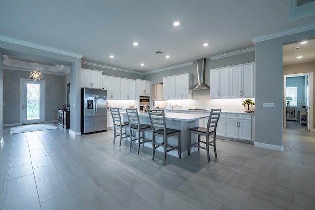 dining area featuring visible vents, baseboards, recessed lighting, and crown molding