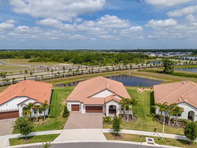 bird's eye view featuring a water view