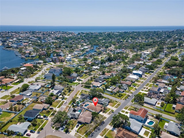 aerial view featuring a residential view and a water view