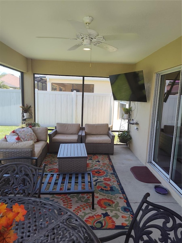 6030 Dijulio Ter, The Villages, FL 32163 - sunroom / solarium featuring outdoor lounge area and ceiling fan