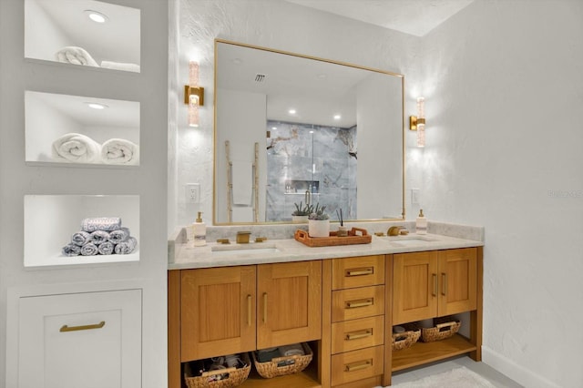 420 48th St N, Saint Petersburg, FL 33713 - bathroom with a sink, a shower stall, and double vanity