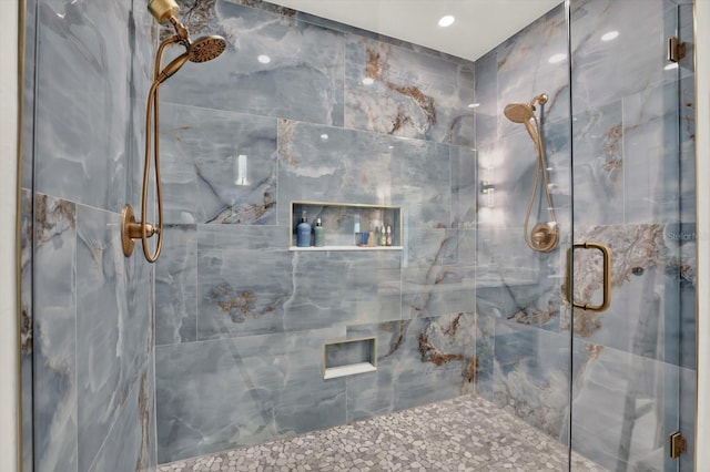 420 48th St N, Saint Petersburg, FL 33713 - full bathroom with a marble finish shower and recessed lighting