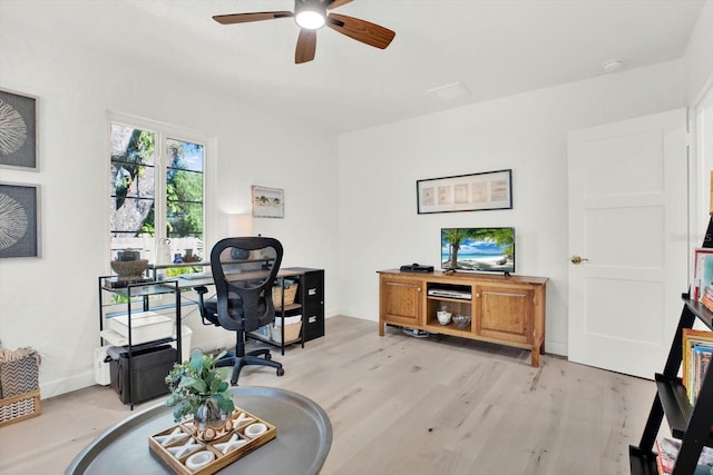 420 48th St N, Saint Petersburg, FL 33713 - office area with a ceiling fan, baseboards, and light wood-style flooring
