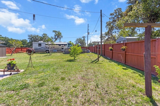 view of yard featuring a fenced backyard