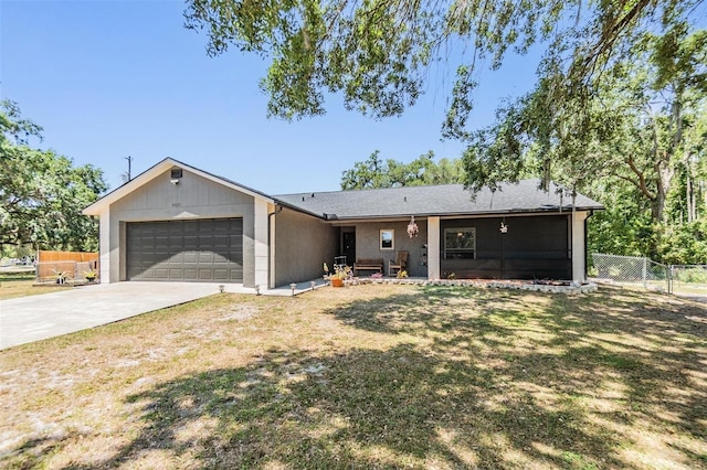 6821 Mary Lou Ln, Wesley Chapel, FL 33544 - ranch-style home with fence, an attached garage, and driveway