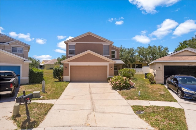 11449 Crestlake Village Dr, Riverview, FL 33569 - traditional-style home with stucco siding, a front lawn, and concrete driveway
