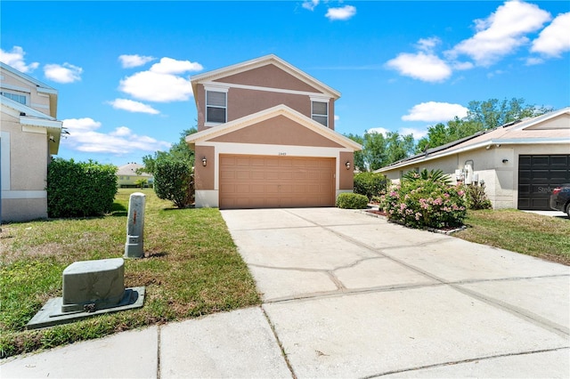 11449 Crestlake Village Dr, Riverview, FL 33569 - traditional home featuring stucco siding, a front lawn, and concrete driveway