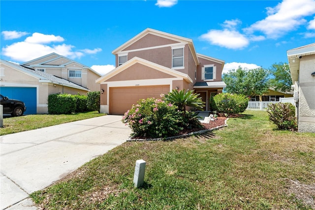 11449 Crestlake Village Dr, Riverview, FL 33569 - traditional-style home with a garage, concrete driveway, a front lawn, and stucco siding