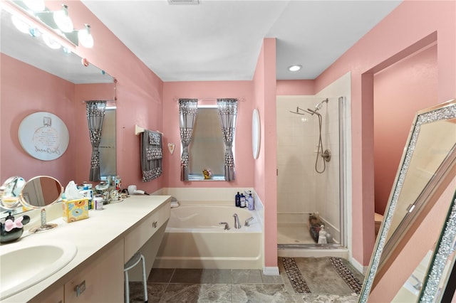 11449 Crestlake Village Dr, Riverview, FL 33569 - full bath featuring tile patterned floors, a garden tub, vanity, and a stall shower