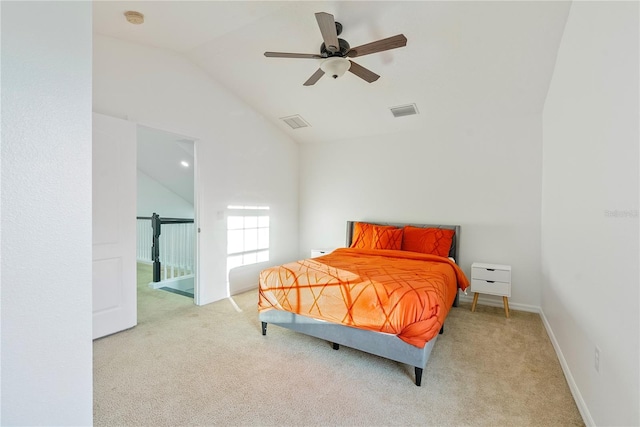 20121 Bending Creek Pl, Tampa, FL 33647 - carpeted bedroom featuring baseboards, visible vents, ceiling fan, and lofted ceiling