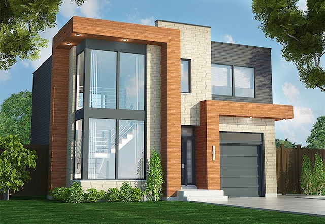 91 Avonwood, Tampa, FL 33625 - modern home with a front lawn, driveway, fence, and a garage