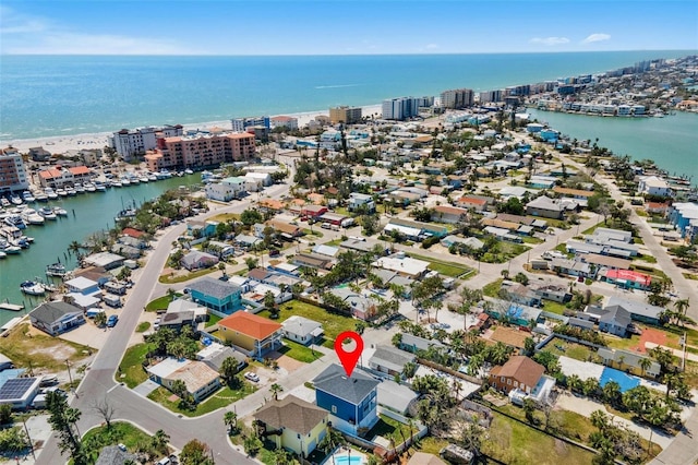 13117 4th St E, Madeira Beach, FL 33708 - aerial view of property and surrounding area featuring a large body of water and nearby urban area