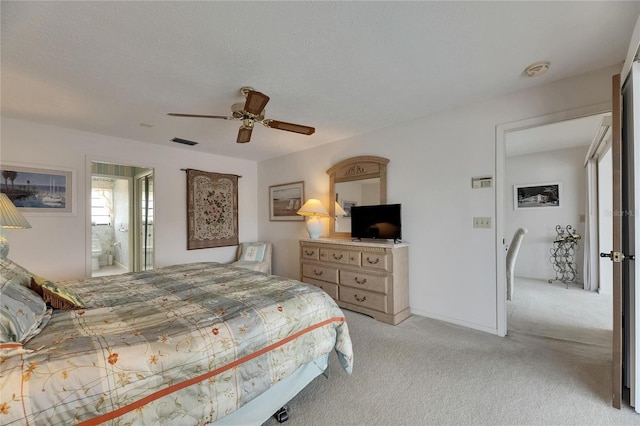 927 Golf Island Dr, Apollo Beach, FL 33572 - bedroom featuring light colored carpet, a ceiling fan, and ensuite bathroom