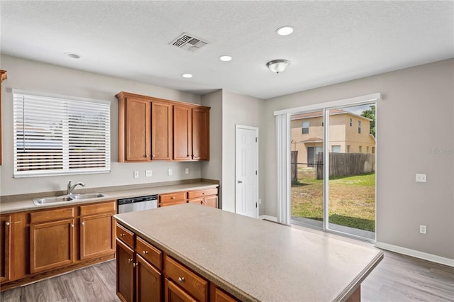 18837 Litzau Ln, Land O Lakes, FL 34638 - kitchen featuring a sink, light wood-type flooring, healthy amount of natural light, recessed lighting, and a textured ceiling
