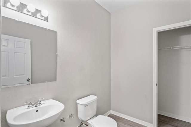 18837 Litzau Ln, Land O Lakes, FL 34638 - half bathroom with a sink, toilet, wood finished floors, and baseboards