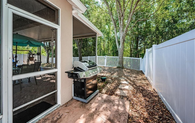 exterior space featuring a fenced backyard and grilling area