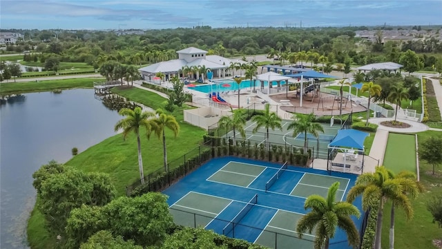 aerial view with a water view