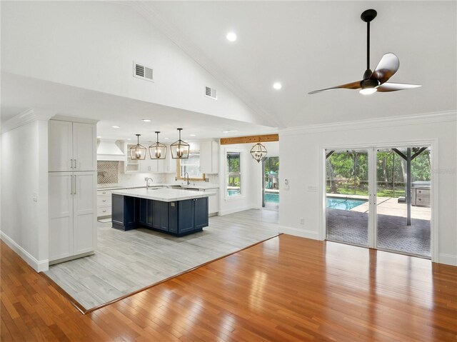 13004 Bell Creek Chase, Riverview, FL 33569 - kitchen with white cabinets, light wood-style floors, visible vents, and light countertops