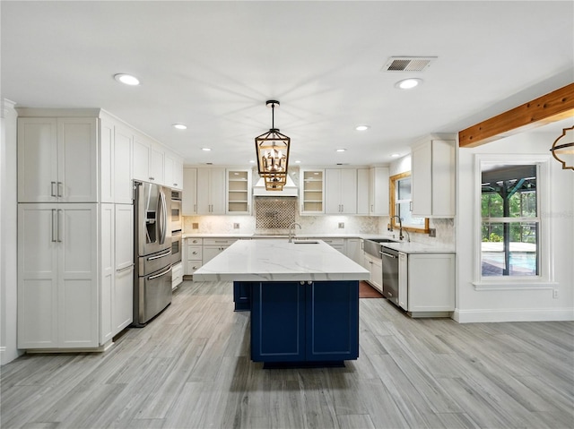13004 Bell Creek Chase, Riverview, FL 33569 - kitchen with tasteful backsplash, a sink, light wood-style floors, appliances with stainless steel finishes, and visible vents