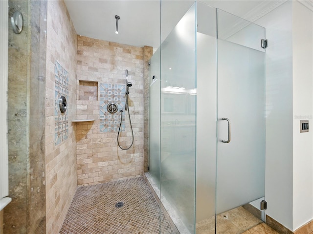 13004 Bell Creek Chase, Riverview, FL 33569 - bathroom with tile patterned floors and a stall shower