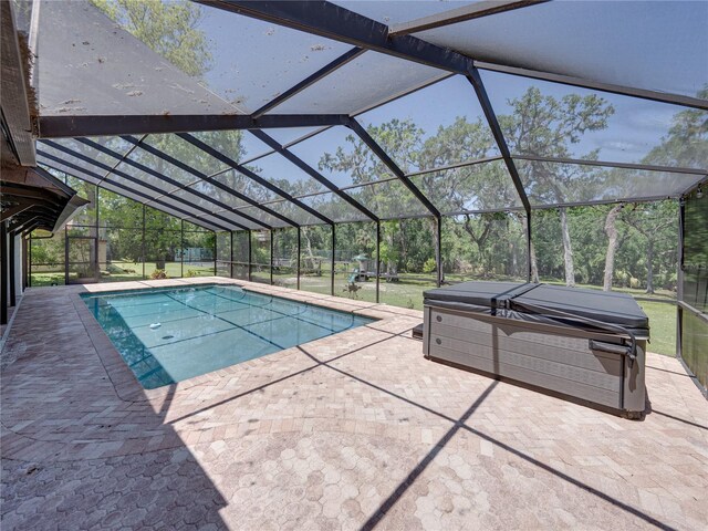 13004 Bell Creek Chase, Riverview, FL 33569 - outdoor pool with a lanai, a hot tub, and a patio area