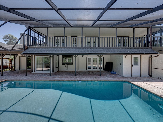 13004 Bell Creek Chase, Riverview, FL 33569 - rear view of house featuring an outdoor pool, french doors, a patio area, and glass enclosure