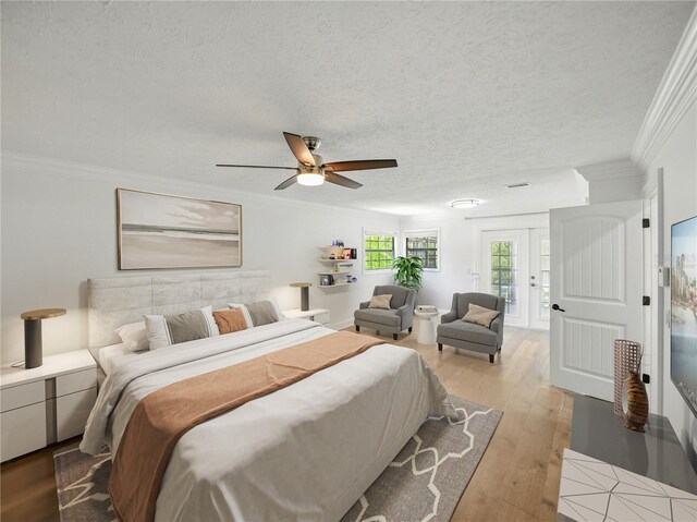 13004 Bell Creek Chase, Riverview, FL 33569 - bedroom with ceiling fan, ornamental molding, wood finished floors, and visible vents
