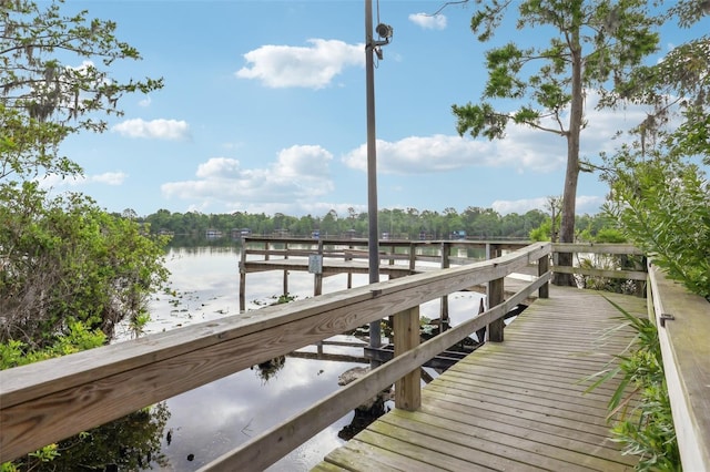 view of dock with a water view