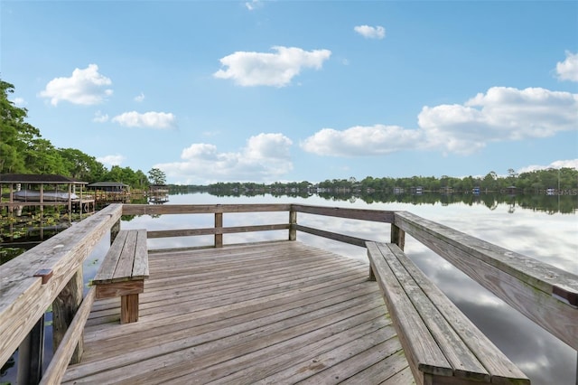 view of dock with a water view