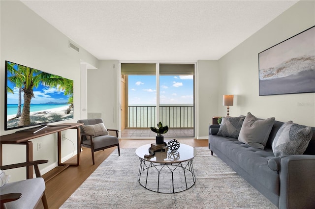 9 Haig Pl Unit 510, Dunedin, FL 34698 - living room featuring a textured ceiling, wood finished floors, and visible vents