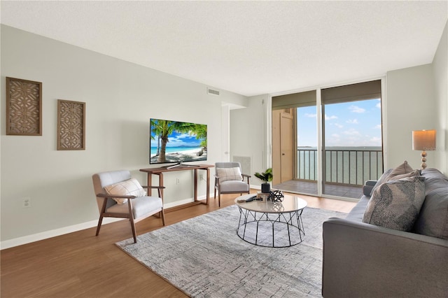 9 Haig Pl Unit 510, Dunedin, FL 34698 - living area with expansive windows, baseboards, visible vents, and wood finished floors